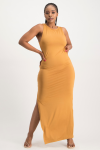 Melanie Open Back Maxi Dress With Slit - Brown Sugar - L