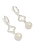 Silver Plated Pave Flower Pearl Drop Earrings