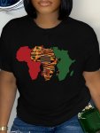 Map Print Crew Neck T-Shirt Casual Short Sleeve T-Shirt For Spring & Summer Women's Clothing