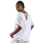 Criss Cross Back Linen Top - White L xl