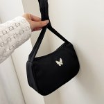 Elegant Black Shoulder Bag With Butterfly Charm - Perfect For Casual Outings