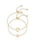 2 Pack Gold Plated Heart Charm Bracelet Set Adjustable Valentines Day