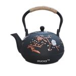 - 1200ML Antique Bird Pattern Cast Iron Teapot With Infuser - Black
