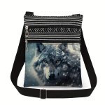 Ethnic Style Wolf Themed Sling Bag For Men Lightweight Satchel Bag Coin Card Phone Storage Bag