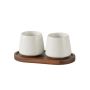 2 Piece Ceramic Mouthwash Cup Set With Wooden Tray - White