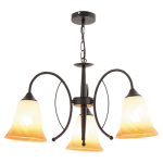 Metal Chandelier With Fluted Amber Glass Light Fitting 3 X 40W Es