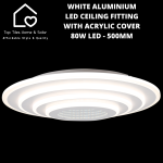 White Aluminium LED Ceiling Fitting With Acrylic Cover - 80W LED - 500MM