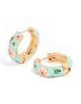 Goldair Gold Light Blue Enamel Pink Flower Print Thick Huggie Earrings