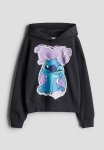 Oversized Printed Hoodie - Dark Grey lilo & Stitch