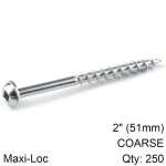 Kreg Zinc Pocket Hole Screws 51MM 2.00' 8 Coarse Thread Mx Loc 250CT