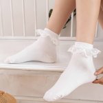 Ruffled Lace Trim Socks Cute & Sweet Japanese Style Mid Tube Socks Women's Stockings & Hosiery
