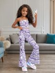 Clouds Print Girls Co-ords Set Cami Top + Flared Trousers - Spring summer Clothes Casual Outing Party Gift