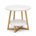 Modern 2-TIER Round Faux Marble Side Table With Gold Metal Frame