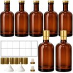 Tbwind 7 Pack 16OZ Amber Glass Bottles With Airtight T-top Corks 500ML Refillable Brewing Bottles For Kombucha Limoncello Syrups