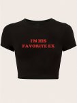 Letter Print Crop Slim T-Shirt Y2K Short Sleeve T-Shirt For Spring & Summer Women's Clothing