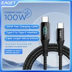 Eaget Pd 100W Type C To C Fast Charging Data Cable Intelligent Digital Display Zinc Alloy Nylon Braid Is Suitable Fast Charging