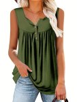 Solid Button Front Tank Top Casual Sleeveless Loose Top For Summer & Spring Women's Clothing