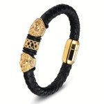 1PC Fashion Golden Double Lion Head Magnetic Buckle Bracelet For Men And Women