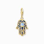 Charm Pendant - Hand Of Fatima With Cold Enamel Yellow-gold Plated