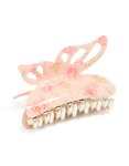 Tweens Acrylic Pink Floral Print Butterfly Claw Clip
