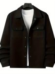 Men's Casual Long Sleeve Flap Pocket Shirt Coat Chic Button Up Lapel Shirt