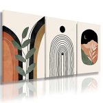 Boho Wall Art Prints Set Of 3 Boho Wall Decor Mid Century Modern Prints Sun Moon Leaf Mountain Canvas Wall Painting Neutral Abst