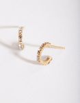 Gold Plated Sterling Silver MINI Cubic Zirconia Open Hoop Earrings