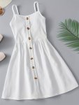 Fresha Fresh & Sweet Buttons A-line Slip Dress For Girls Spring summer Vacation Party Casual Dresses Gift