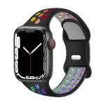 Silicone Strap For Apple Watch 7/6/5/4/3/2/1 - Black + RAINBOW/2 Sizes