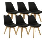 Padded Seat Wooden Leg Dining Chairs - Pack Of Four - Black Colour