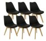 Padded Seat Wooden Leg Dining Chairs - Pack Of Six - Black Colour
