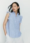 Linen-blend Blouse - Blue Multi