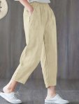 Solid Elastic Waist Loose Pants Casual Slant Pocket Cropped Pants Women's Clothing