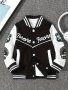 Boys Long Sleeve Letter Graphic Color Block Drop Shoulder Varsity Baseball Jacket Without Hoodie