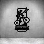 Female Mountain Biking With Custom Text - 300MM Matt Silver