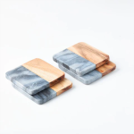 Wood & Marble Square Coaster Set - Black