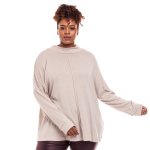 Donnay Plus Size C&s Rib Roll Neck Top Oatmeal