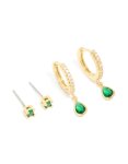 Goldair Gold Plated Brass Emerald Cubic Zirconia May Birthstone Earrings 2 Pack
