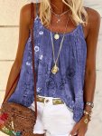 Plus Size Casual Cami Top Women's Plus Floral Print Round Neck High Stretch Cami Top