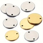 Mingxuan 10PCS Golden Stainless Steel Round Pendants With Dual Holes For Diy Jewelry Making - Ideal For Necklaces & Bracelets