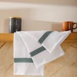 Caterers Choice Honeycomb Weave Kitchen Towel Set White With Moss Stripe 2 Pack