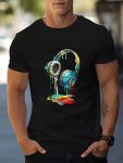 Colorful Headphone Print Short Sleeve T-Shirt For Men Summer Casual Athletic Crew Neck Top For Daily Wear