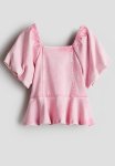 Denim-look Peplum Blouse - Light Pink