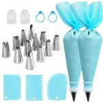 21-PIECE Cake Decorating Set - Stainless Steel Icing Piping Nozzles Reusable Pastry Bags Converters & Scrapers - Versatile Tools