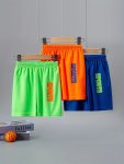 3-PACK Boys Quick-dry Athletic Shorts Mid-length Mesh Breathable Running Shorts With Letter Print Loose Fit Basic Sportswear For