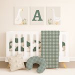 Cot Bedding Set Gingham Check Duck Goose Beige And Olive