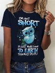 Owl Print T-Shirt Casual Short Sleeve Crew Neck Top For Spring & Summer Women's Clothing