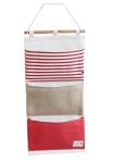 Topaaa Fish Extender Hanger Linen Cotton Fabric Wall Door Hanging Organizer Hanging Storage Bag 3 Pockets Red