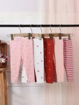 5PCS Baby's Casual Ribbed Pants Solid Color stripe rainbow flower strawberry Cherry Pattern Elastic Waist Trousers Toddler & Inf