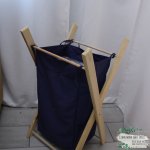 Washing Basket Wooden Stand Navy Blue